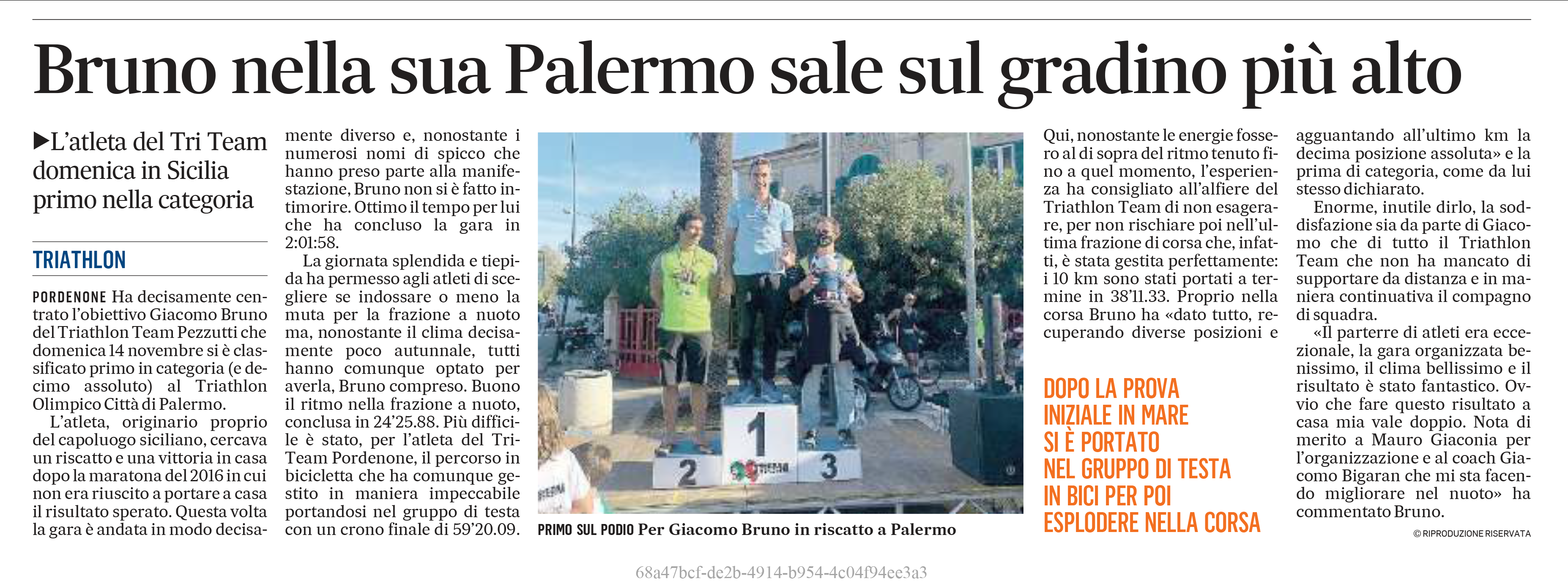 Gazzettino_16-11-2021: Bruno nella sua Palermo sale sul gradino più alto