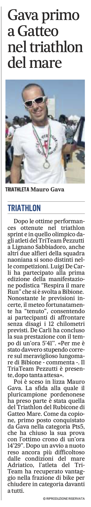 Gazzettino_06-05-2022: Gava primo a Gatteo nel triathlon del mare