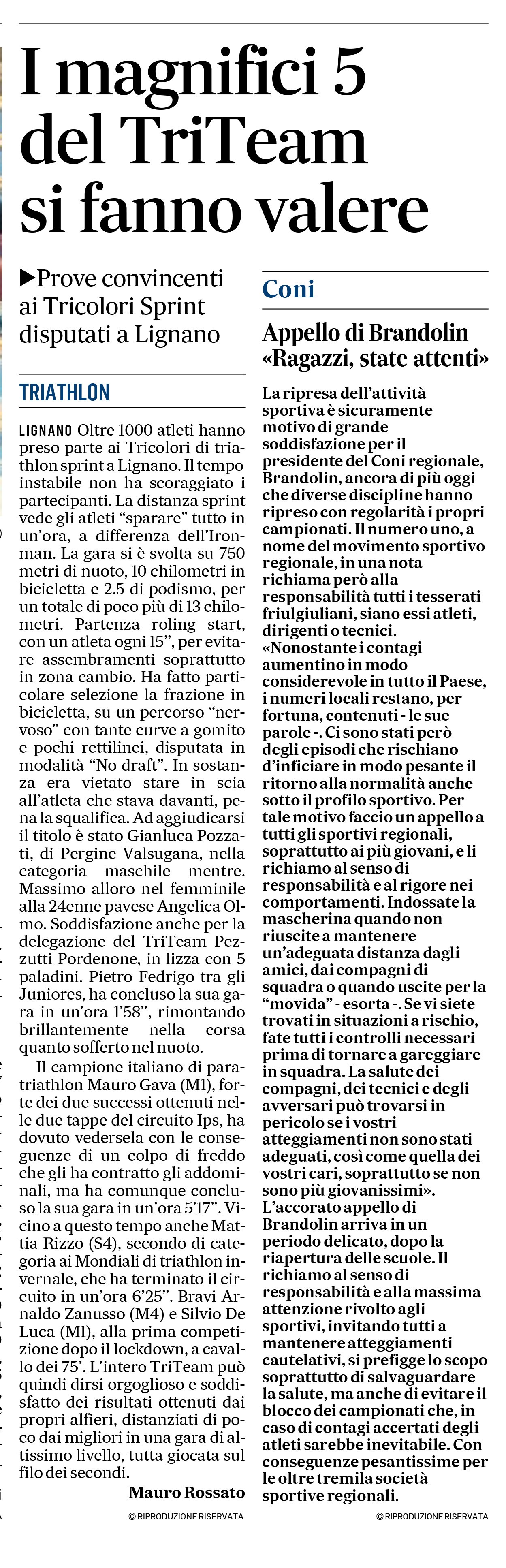 Il Gazzettino_05-10-2020_I magnifici 5 del TriTeam si fanno valere