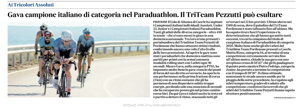 Il Gazzettino_02-11-2020_Gava campione italiano di categoria nel Paraduathlon