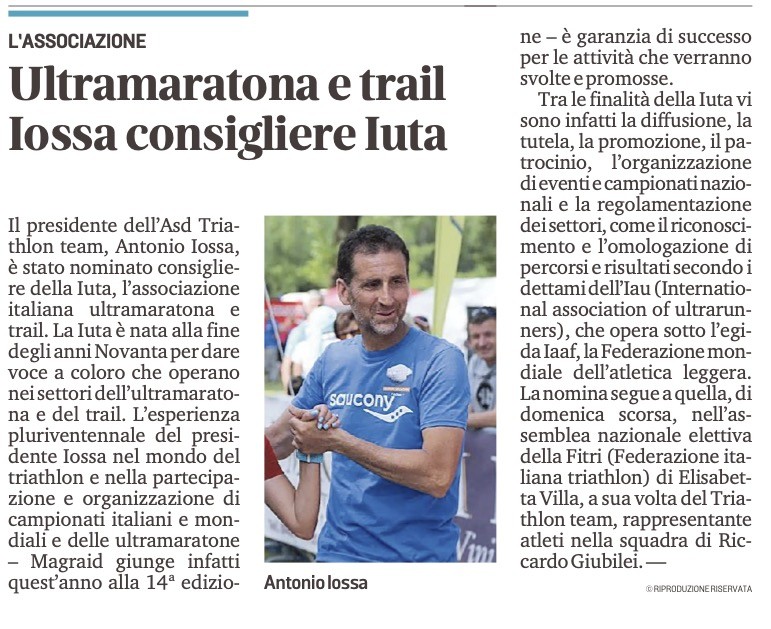 Messaggero Veneto_16-03-2021: Ultramaratona e trail Iossa consigliere IUTA