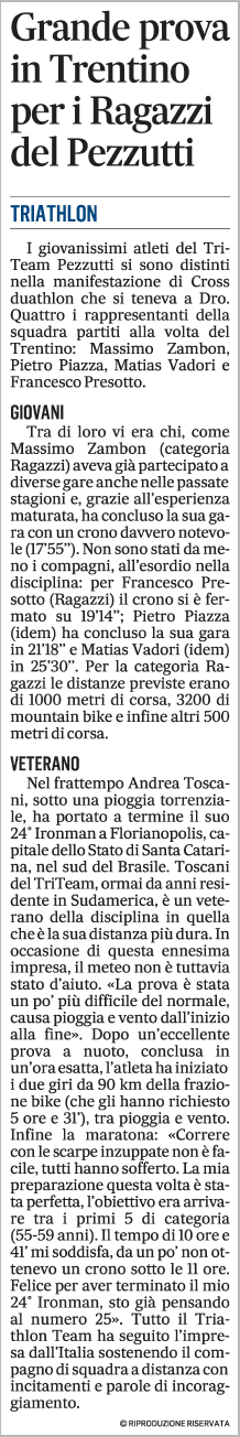 Gazzettino_6 e 7 giugno 2022: Triathlon Kids e Mauro Gava