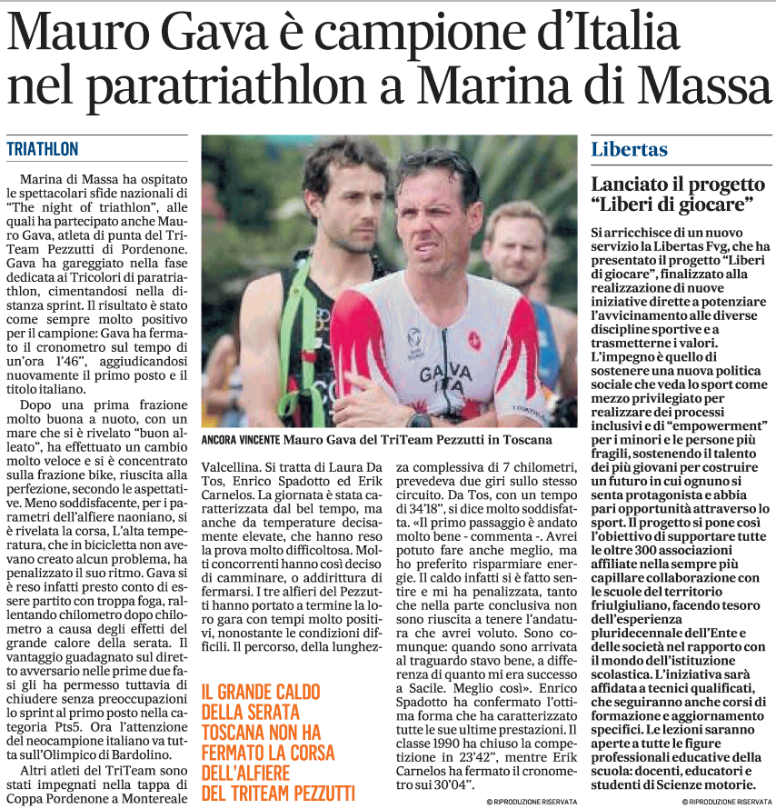 Gazzettino_6 e 7 giugno 2022: Triathlon Kids e Mauro Gava