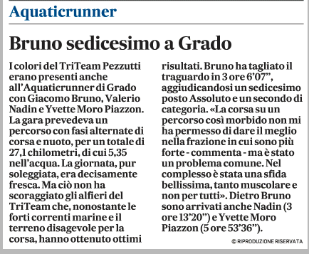 Gazzettino_21-09-2022: Bruno sedicesimo a Grado