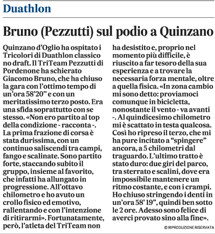 Gazzettino_20-04-2023: Bruno (Pezzutti) sul podio a Quinzano