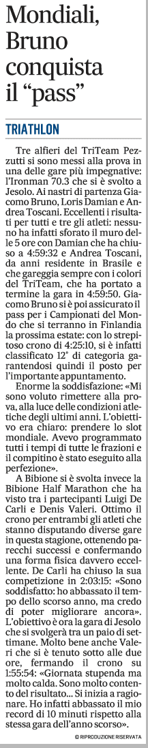 Gazzettino_15-05-2023: Mondiali, Bruno conquista il "pass"